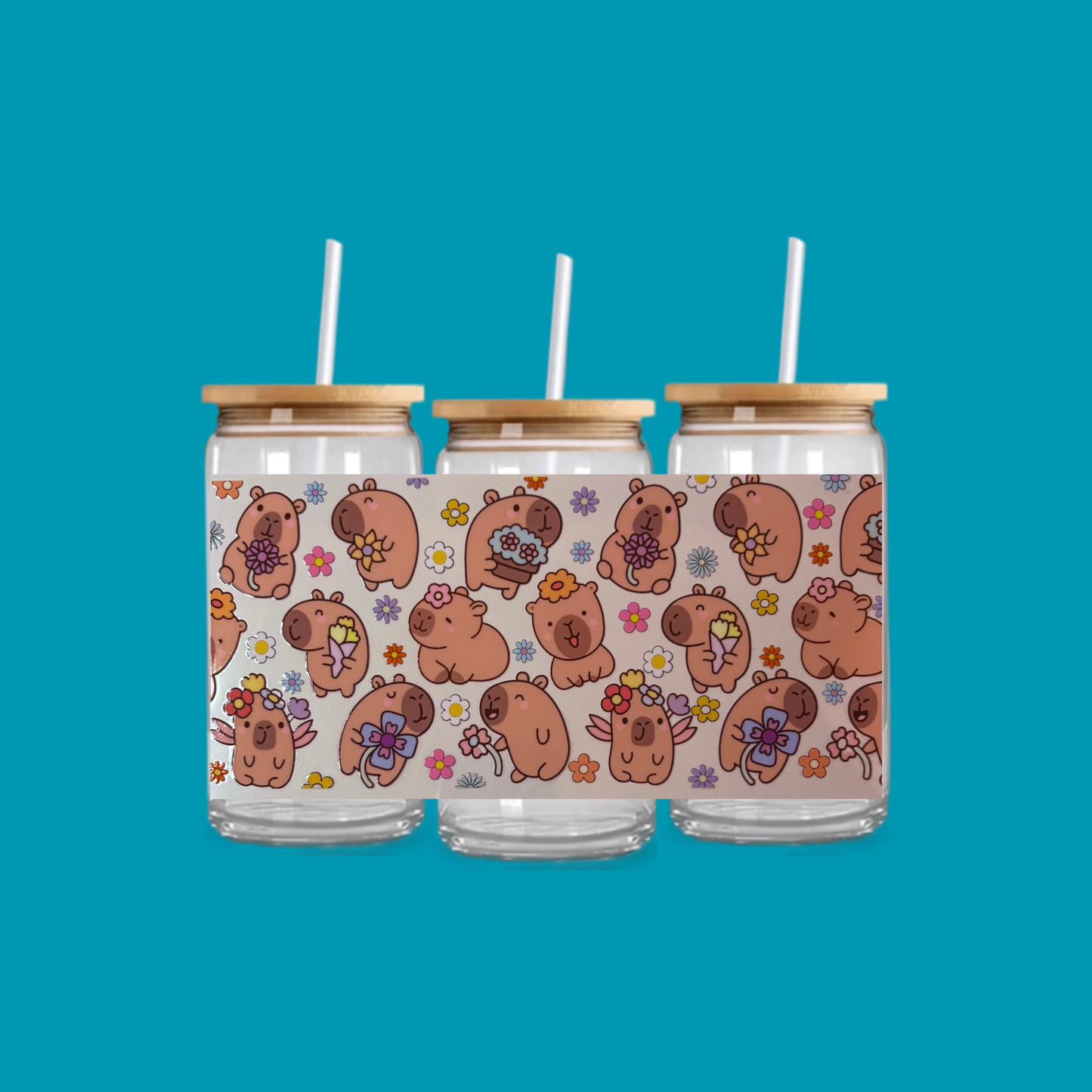 CAPYBARA FLORAL GLASS CAN TUMBLER