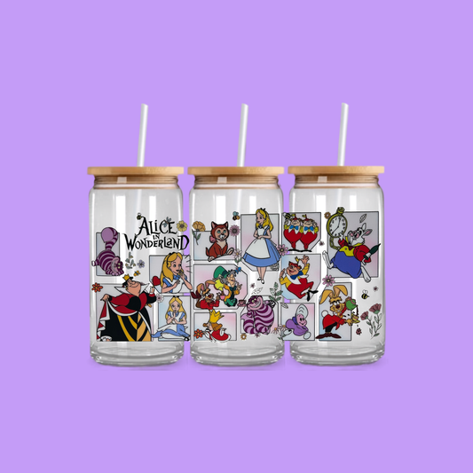 ALICE IN WONDERLAND GLASS CAN TUMBLER